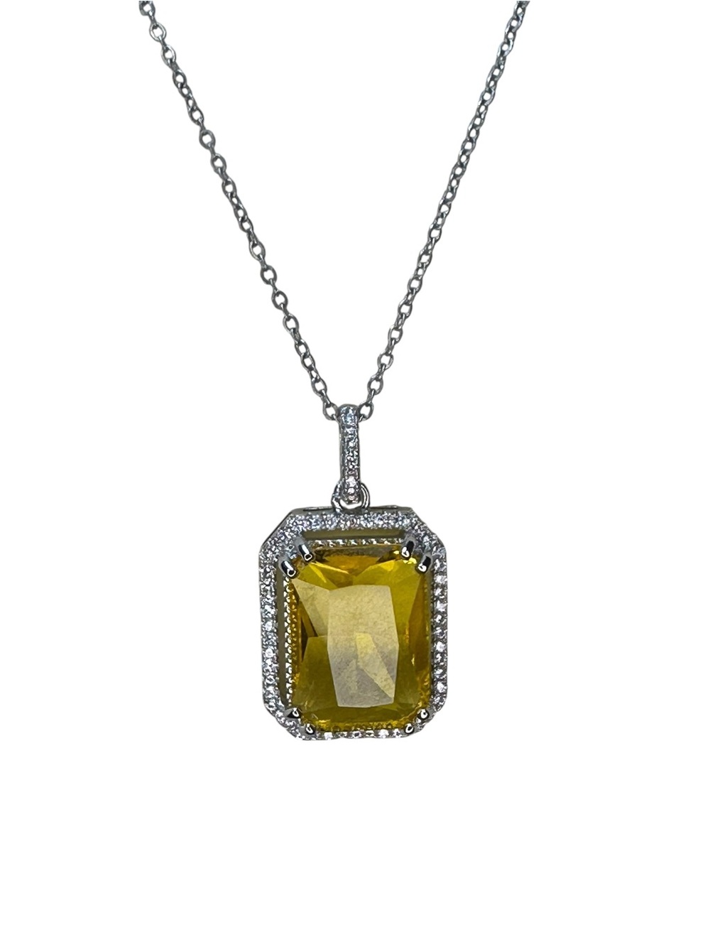 Yellow Crystal Halo Pendant Necklace - Women Jewelry